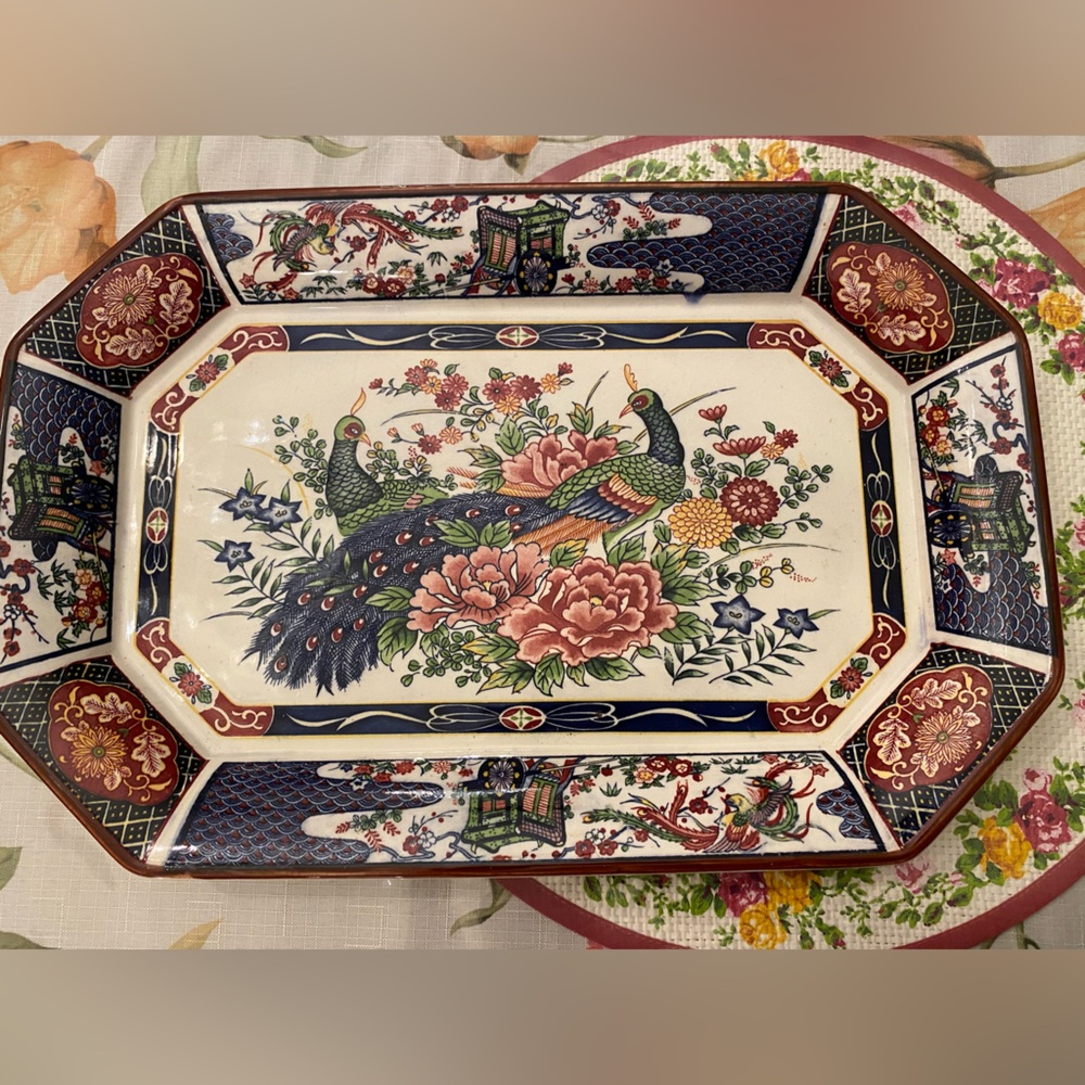 Vintage Peacock and Floral Serving Platter